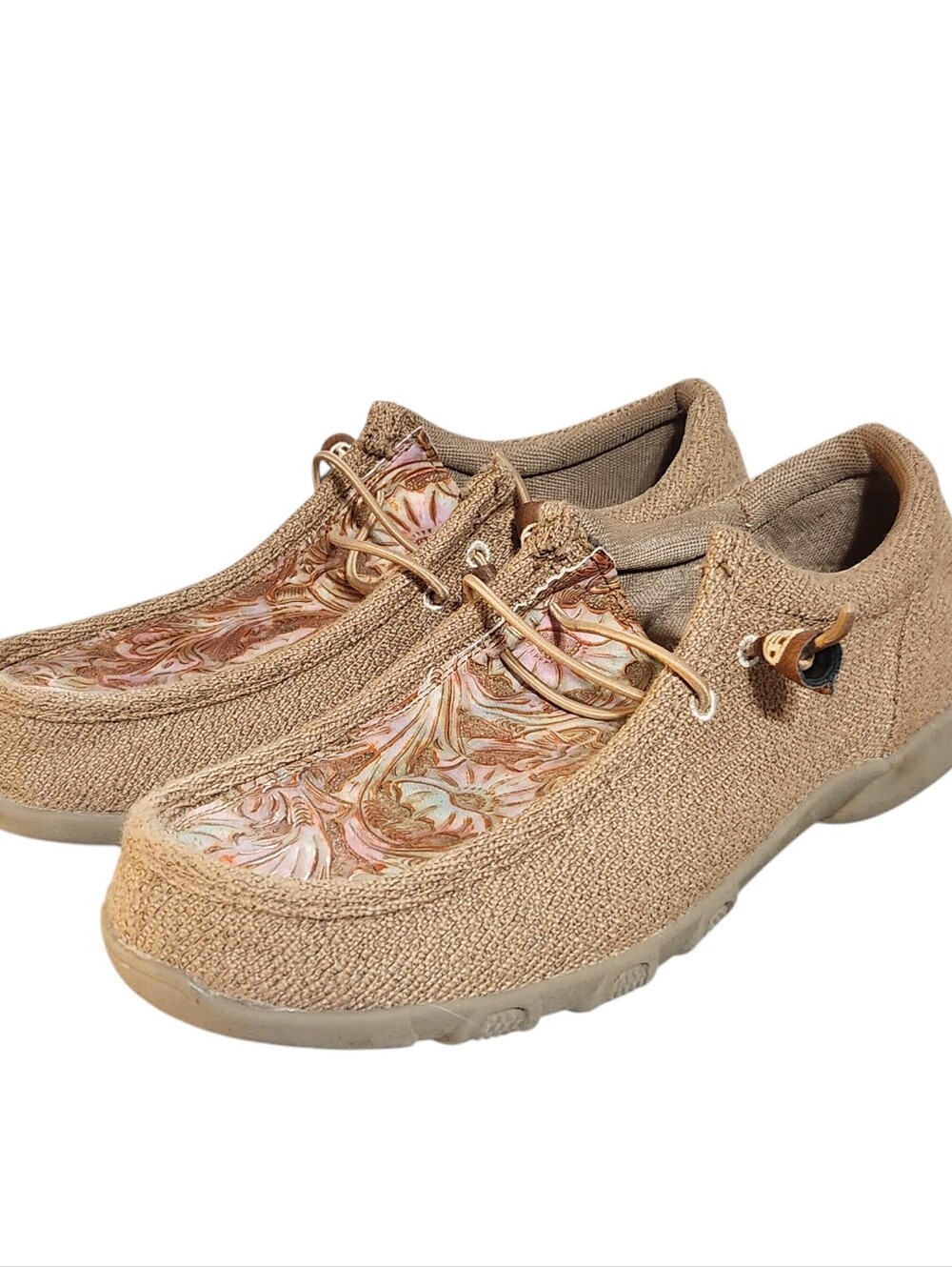Roper Casual Shoes Size 9.5 Womens Mox Toe Chillin' Floral Slip On Tan Brown